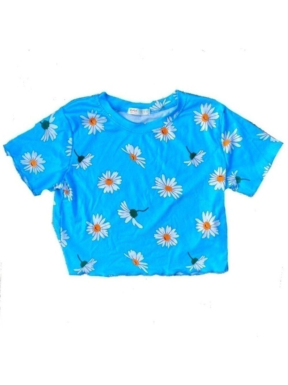 2/$10 Romwe Daisy Print Crop Top Blue Size Small
